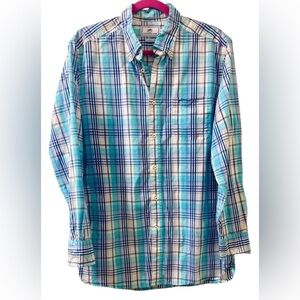 Southern Tide Aqua and Navy Plaid Men's Shirt